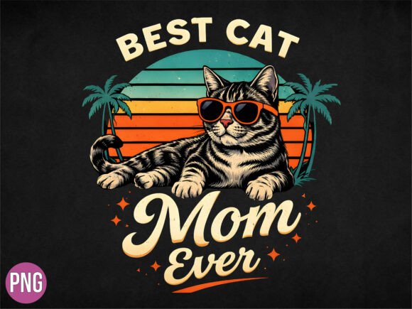 Best Cat Mom Ever Retro Sunset PNG