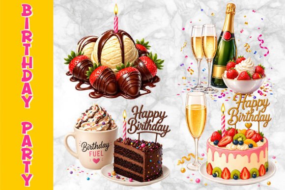 Birthday Cake and Champagne Clipart: Elevate Your Celebrations with Premium Digital Assets