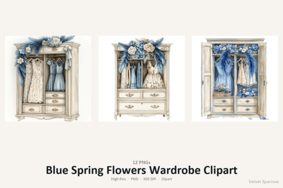Blue Spring Flowers Wardrobe Clipart: Elevating Digital Design with High-Resolution Floral Assets