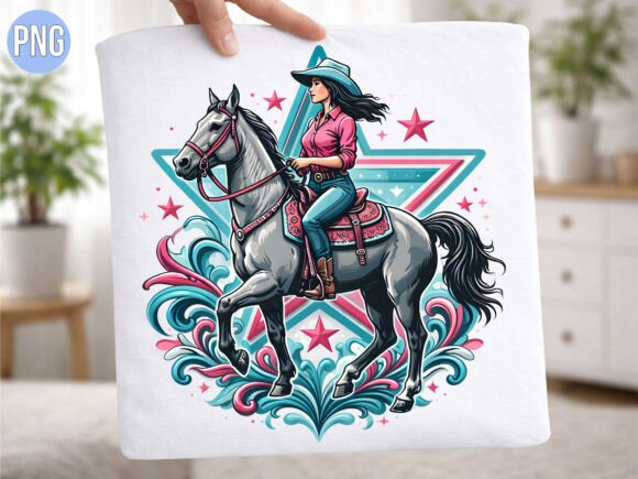 Country Cowgirl Riding Horse Star PNG