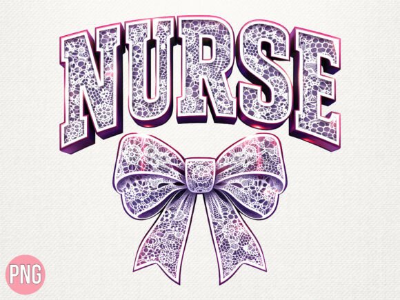 Elegant Nurse Lace Bow Sublimation PNG: Elevating Healthcare-Themed Designs
