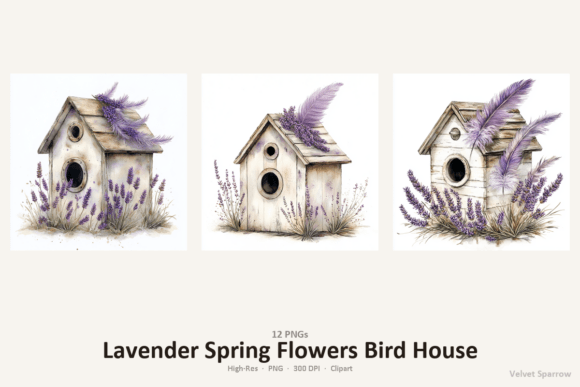 Elevating Brand Aesthetics: The Strategic Value of High-Resolution Lavender Spring Flowers Bird House Graphics