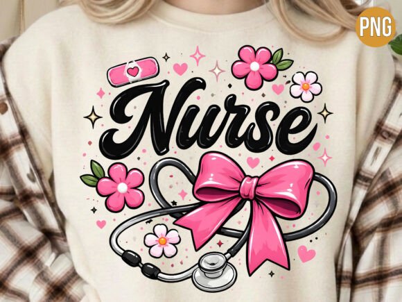 Elevating Print-on-Demand with the Nurse Retro Pink Bow Flowers PNG T-SHIRT Design