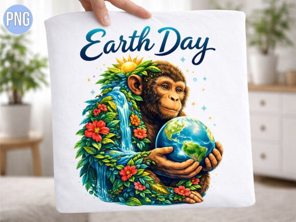 Monkey Holding Earth Nature Art PNG
