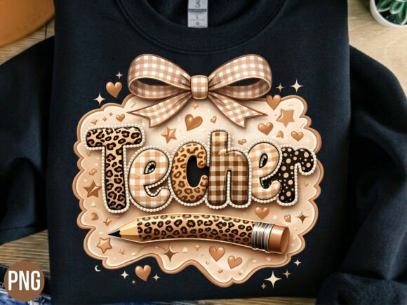 Teacher Leopard Plaid Bow Pencil PNG Guide