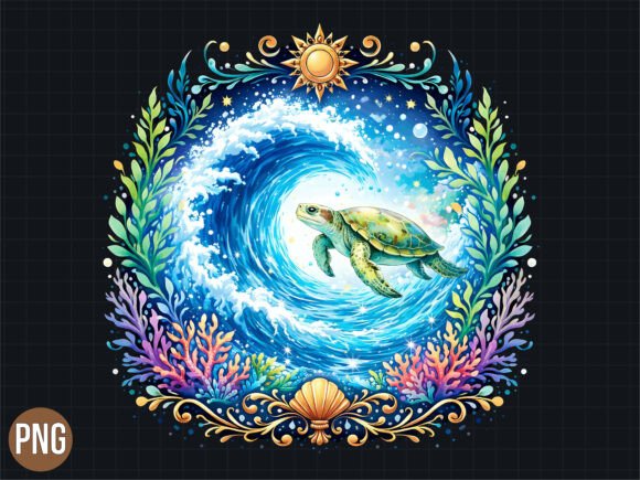 Tropical Sea Turtle Ocean Wave T-Shirt Design